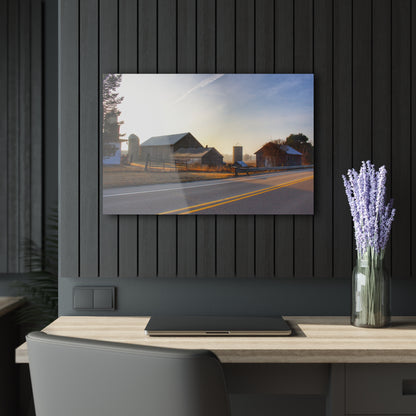 U R There Photography Wilder Road Foggy Morning Greys Rustic Farmhouse Acrylic Wall Print