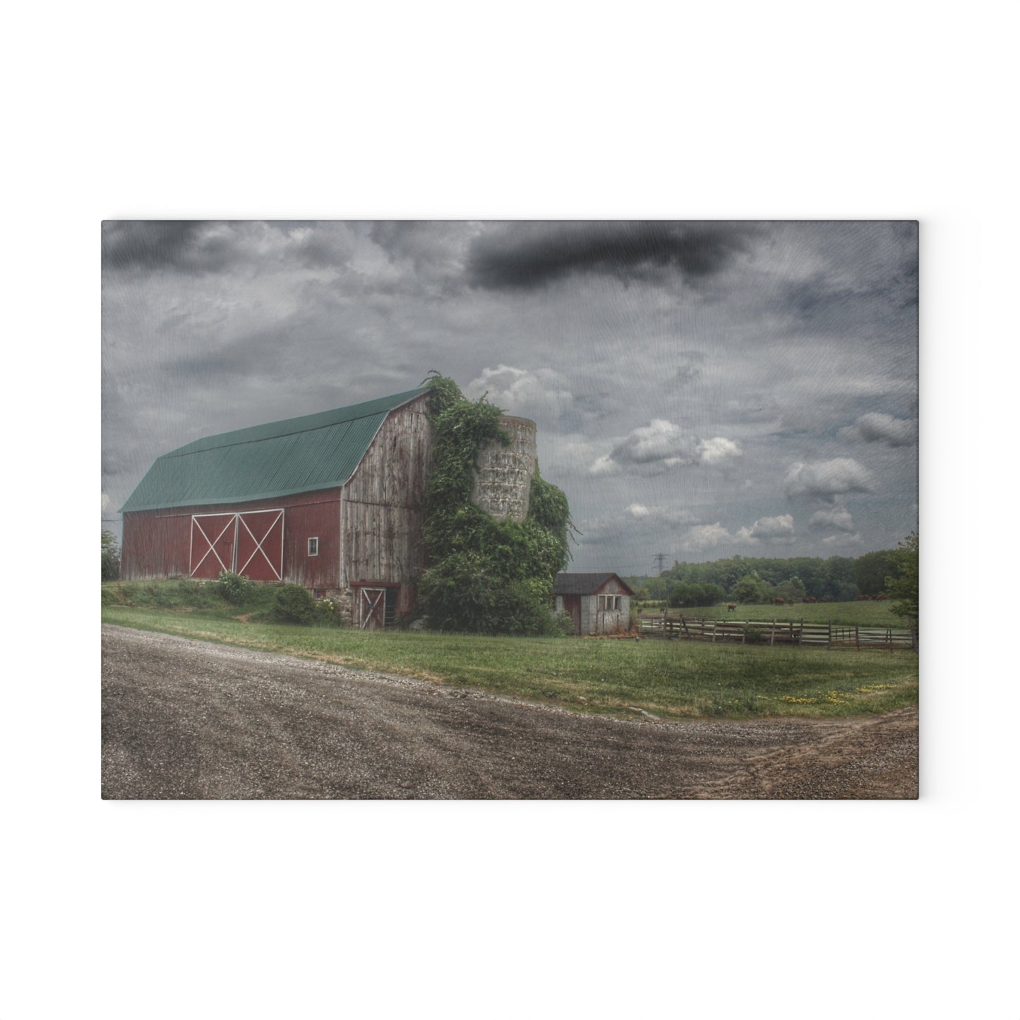 U R There Photography West Hunters Creek Road Red II Rustic Farmhouse Tempered-Glass Cutting Board