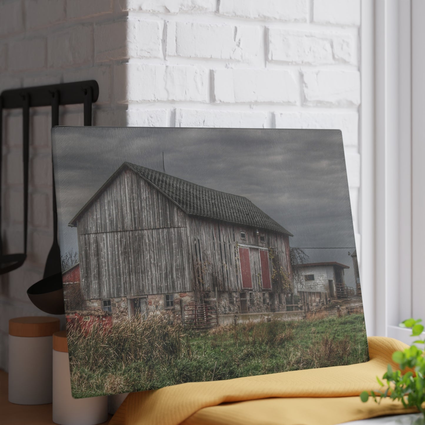 U R There Photography Swaffer Road Grey Rustic Farmhouse Tempered-Glass Cutting Board