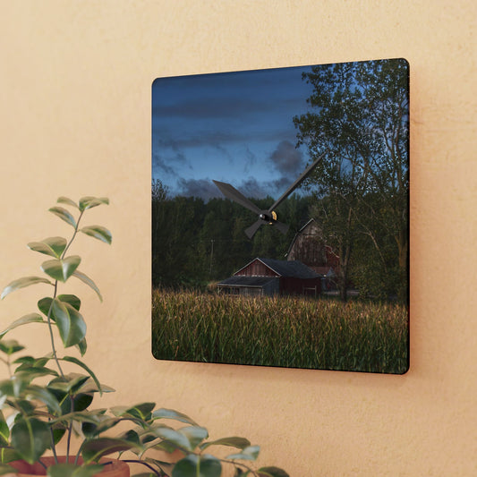 U R There Photography West Oregon Road Hidden Red II Rustic Farmhouse Acrylic Analog Wall Clock