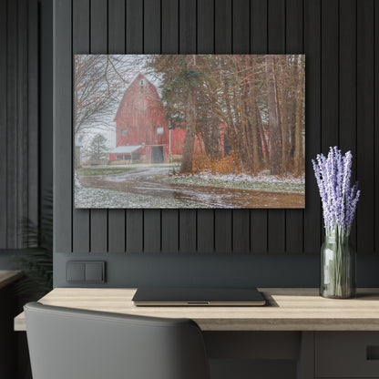 U R There Photography Tubspring Road Hidden Winter Red Rustic Farmhouse Acrylic Wall Print