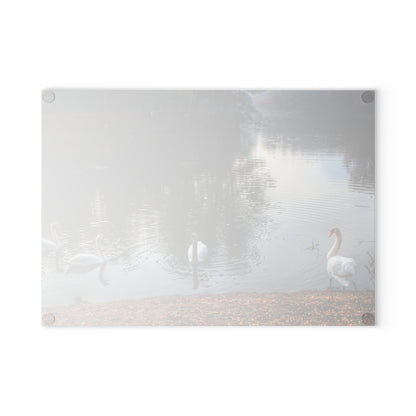U R There Photography Swans of Duck Lake I Rustic Farmhouse Tempered-Glass Cutting Board