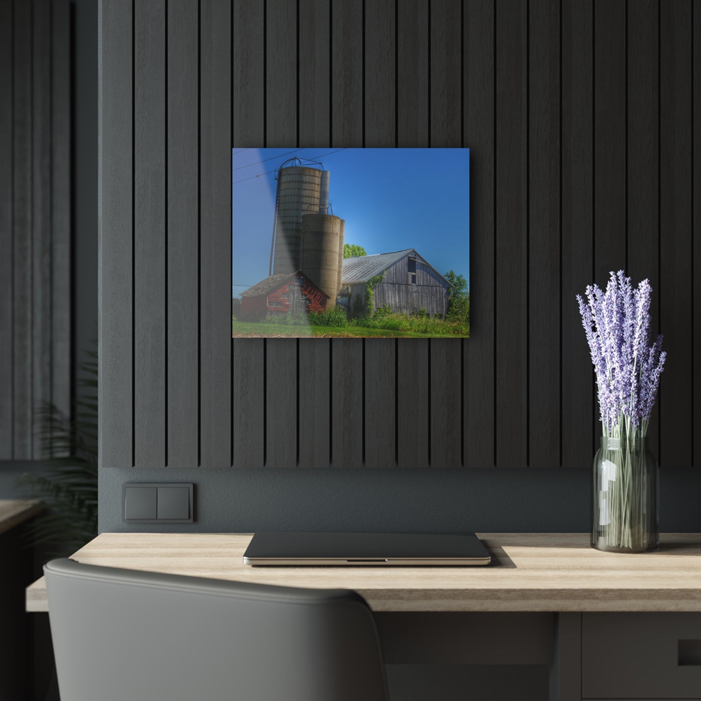 U R There Photography East Swaffer Grey and Little Red Rustic Farmhouse Acrylic Wall Print 14 "x 11"