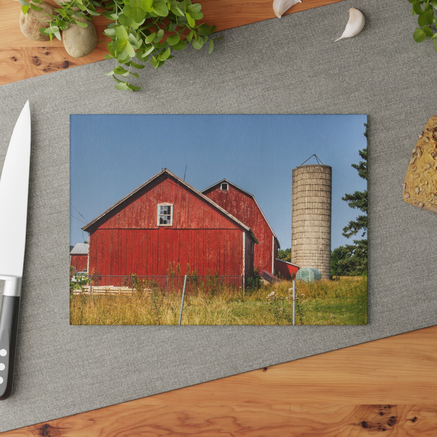 U R There Photography Shoemaker Road Reds Rustic Farmhouse Tempered-Glass Cutting Board