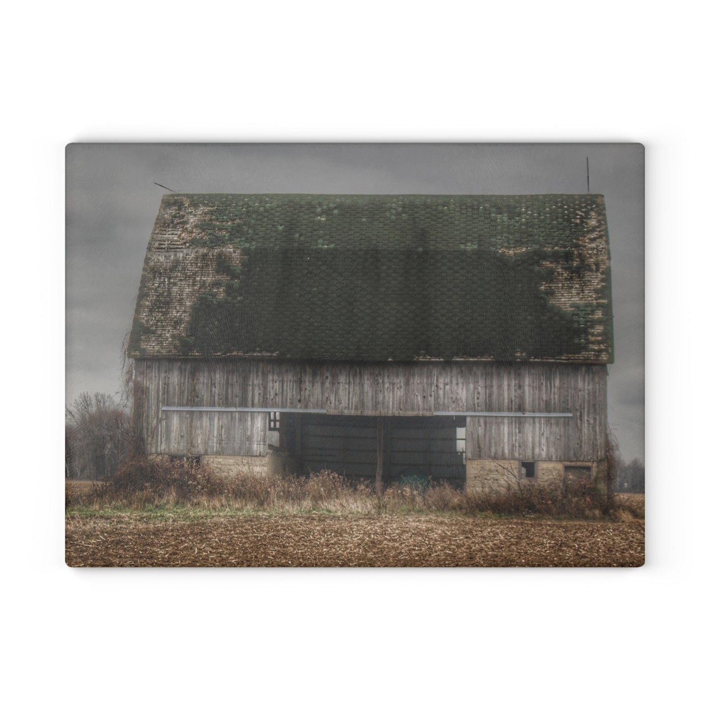 U R There Photography Stone Road Old Grey II Rustic Farmhouse Tempered-Glass Cutting Board