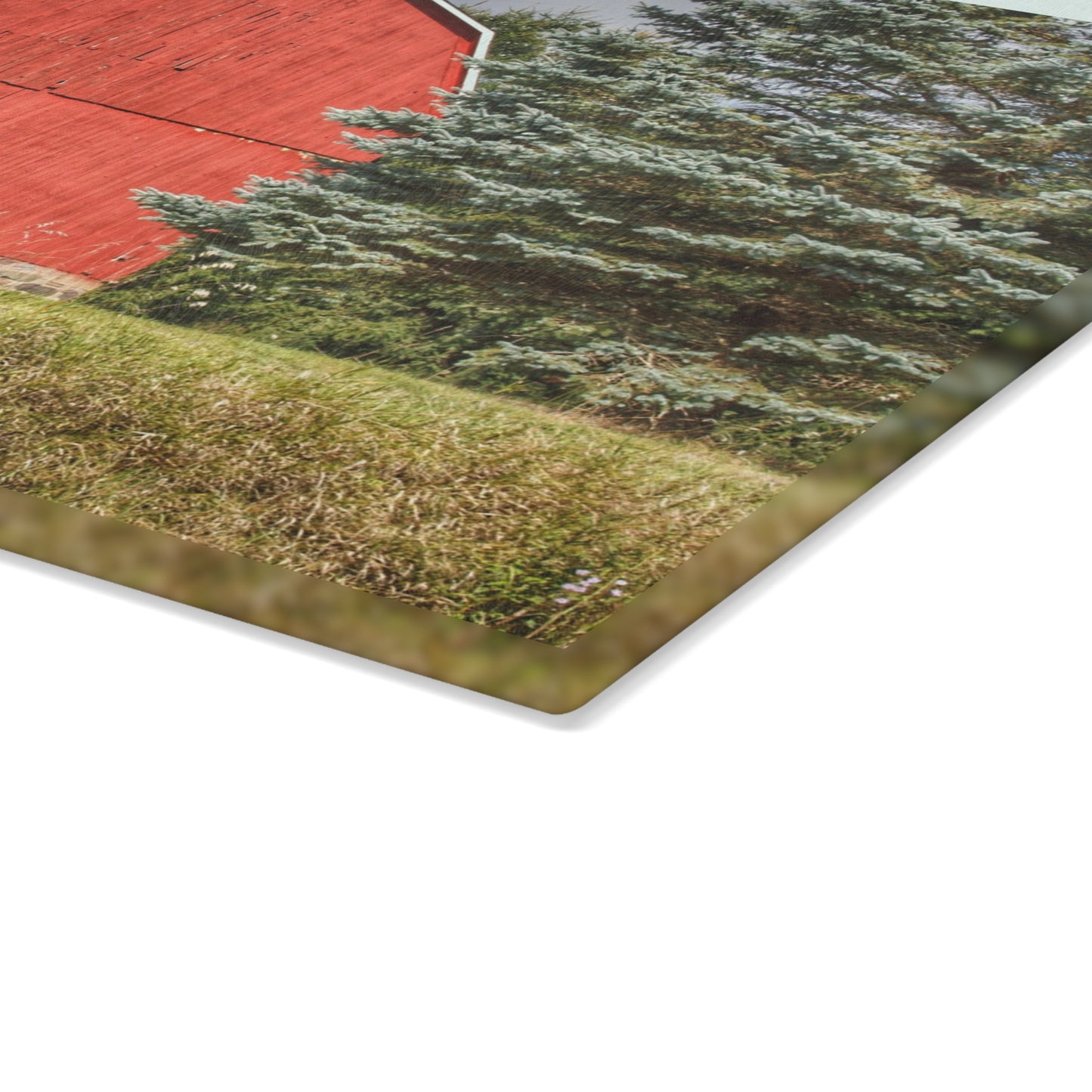 U R There Photography Oxford Baldwin Red Rustic Farmhouse Tempered-Glass Cutting Board