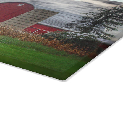 U R There Photography Haines Roadside Red and Silo Rustic Farmhouse Tempered-Glass Cutting Board