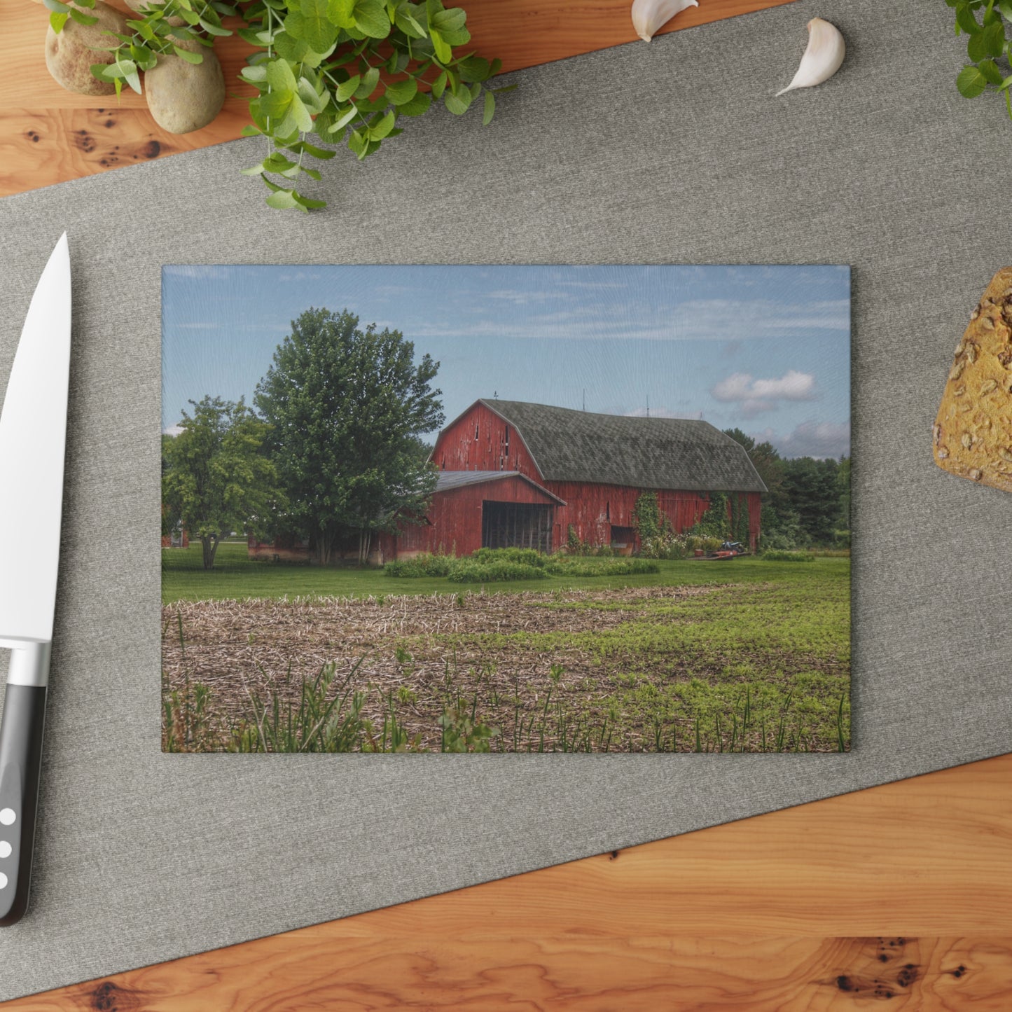 U R There Photography Murphy Lake Road Reds Rustic Farmhouse Tempered-Glass Cutting Board