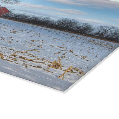 U R There Photography Across Barnes Road Frozen Cornfield Rustic Farmhouse Tempered-Glass Cutting Board