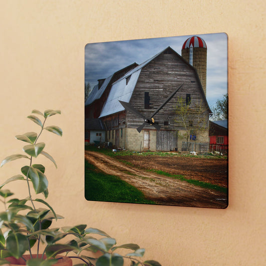 U R There Photography Murphy Lake Road Grey l Rustic Farmhouse Acrylic Analog Wall Clock