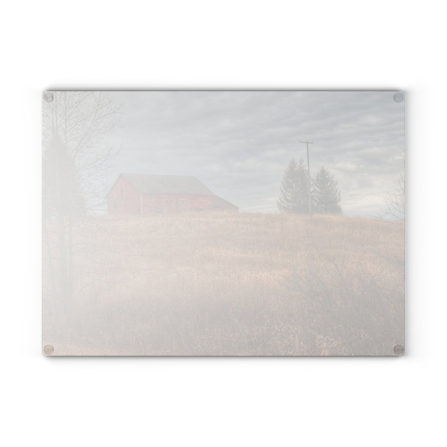 U R There Photography Grey Road Hillside Red I Rustic Farmhouse Tempered-Glass Cutting Board