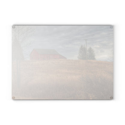 U R There Photography Grey Road Hillside Red I Rustic Farmhouse Tempered-Glass Cutting Board