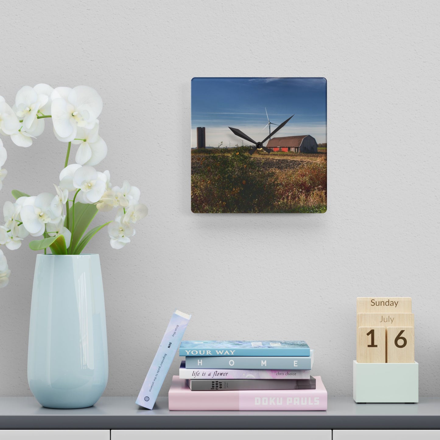 U R There Photography Darbee Red and Silo Rustic Farmhouse Acrylic Analog Wall Clock