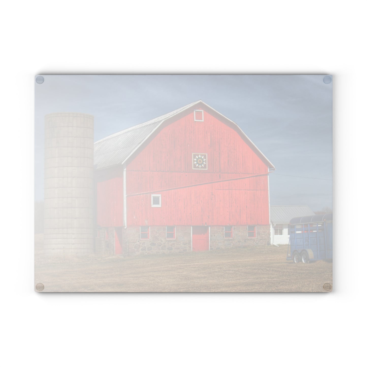 U R There Photography West Brown Road Quilted Red Rustic Farmhouse Tempered-Glass Cutting Board