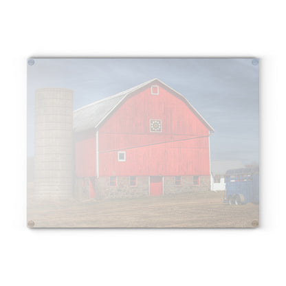 U R There Photography West Brown Road Quilted Red Rustic Farmhouse Tempered-Glass Cutting Board