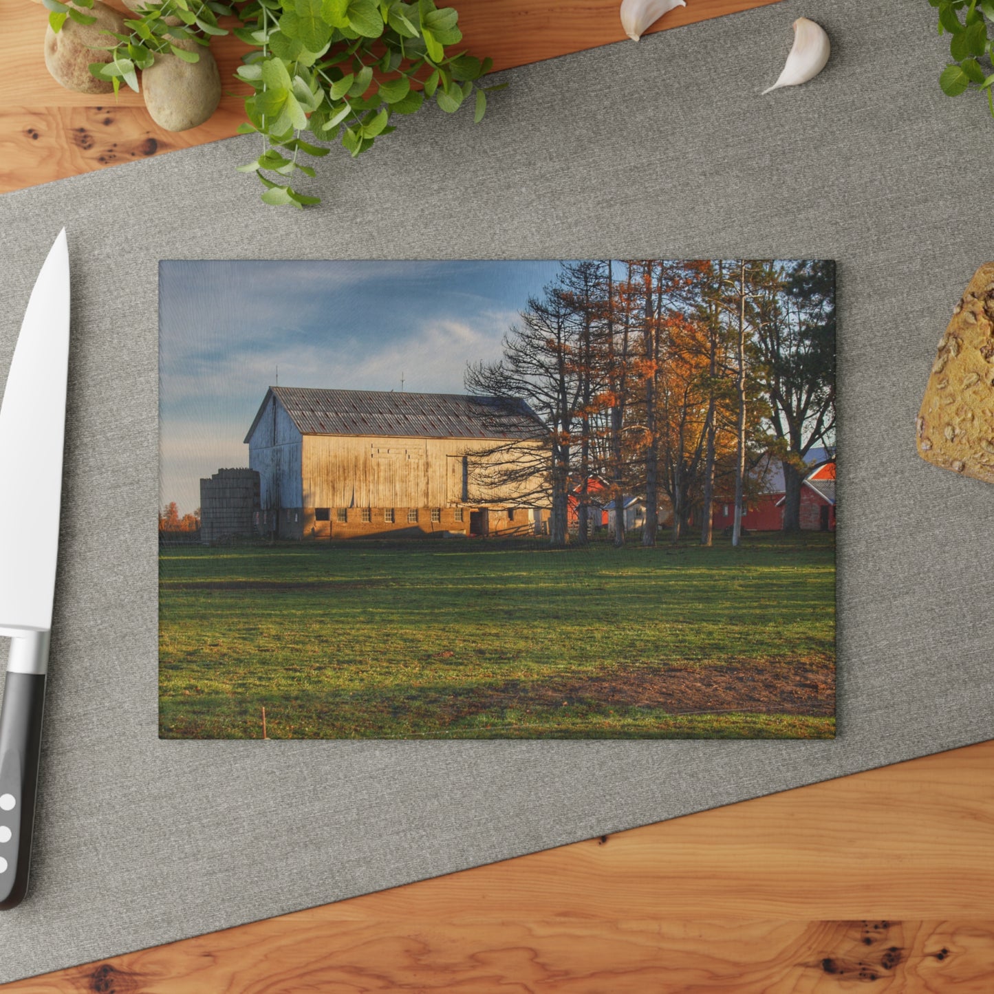 U R There Photography Peck Road White Rustic Farmhouse Tempered-Glass Cutting Board