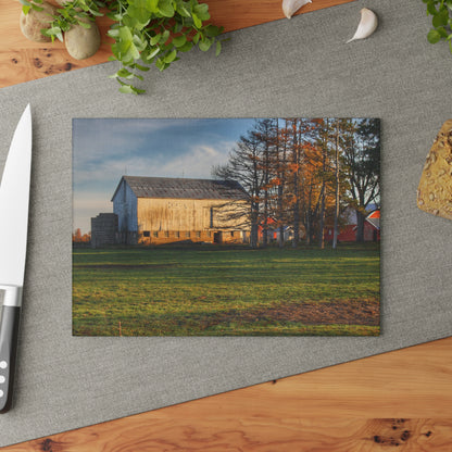 U R There Photography Peck Road White Rustic Farmhouse Tempered-Glass Cutting Board