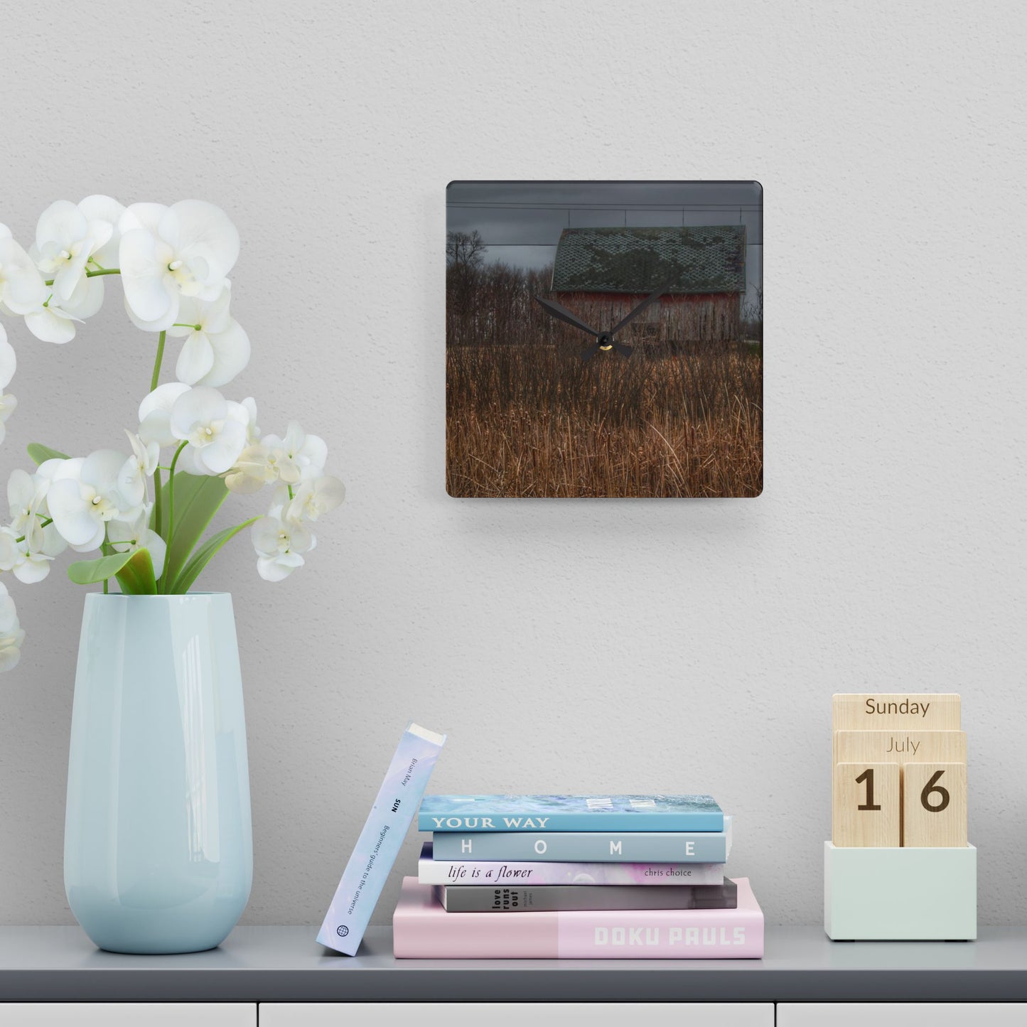 U R There Photography Brown Road Rustic Rustic Farmhouse Acrylic Analog Wall Clock