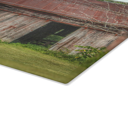 U R There Photography Columbiaville Roadside Grey and Rusted Rustic Farmhouse Tempered-Glass Cutting Board