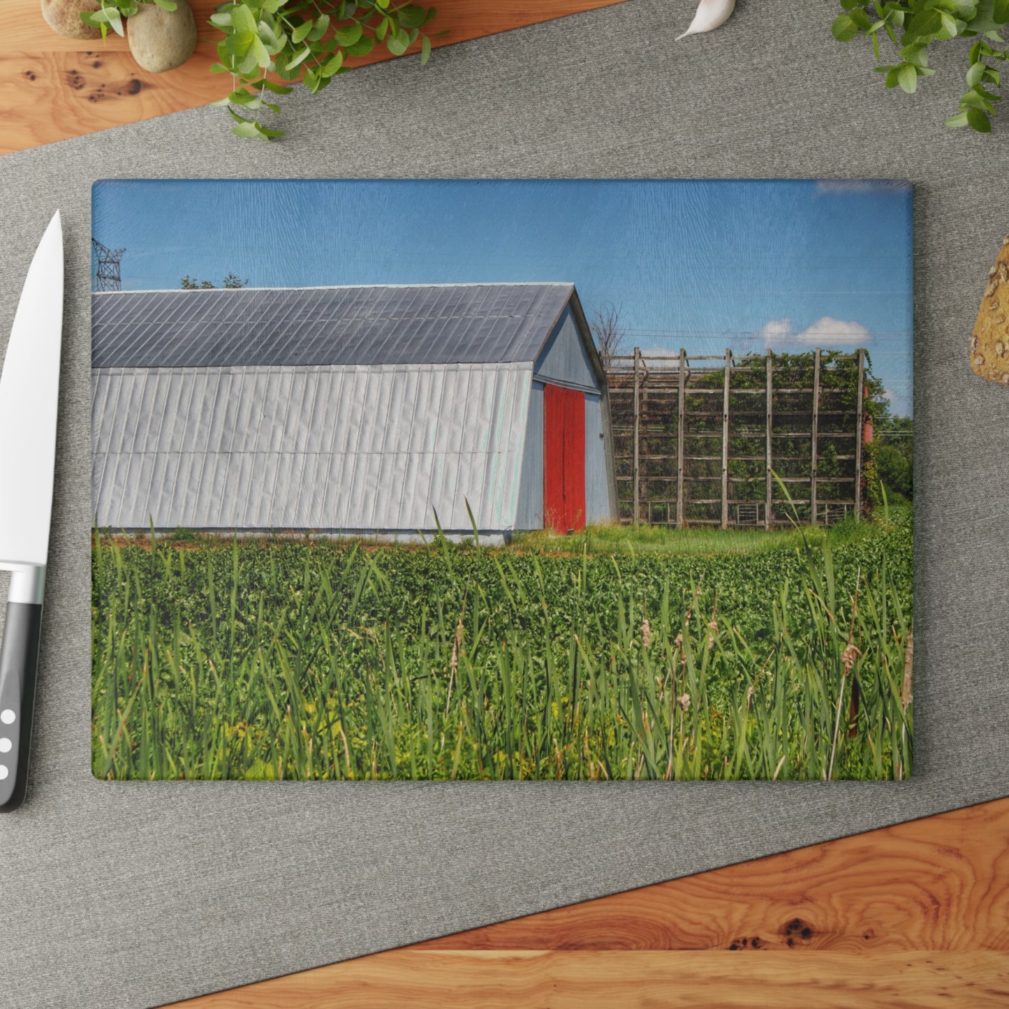 U R There Photography Montrose Farm II Rustic Farmhouse Tempered-Glass Cutting Board