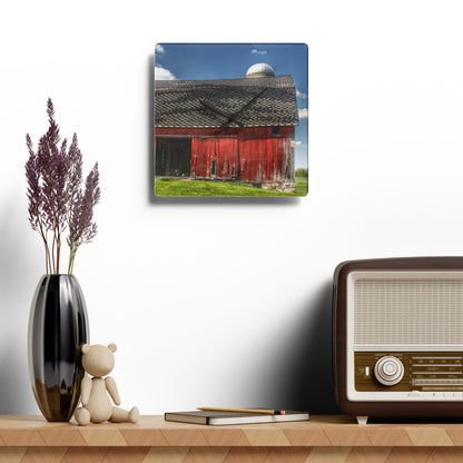U R There Photography Hollenbeck Road Red III Rustic Farmhouse Acrylic Analog Wall Clock