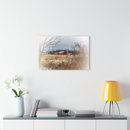 U R There Photography Brook Road Red in Winter Rustic Farmhouse Acrylic Wall Print