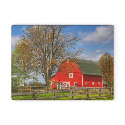 U R There Photography Sohn Road Red Rustic Farmhouse Tempered-Glass Cutting Board