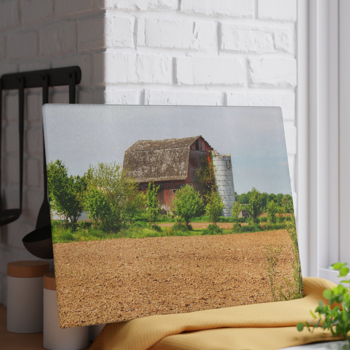 U R There Photography Colwood Road Old Red Rustic Farmhouse Tempered-Glass Cutting Board