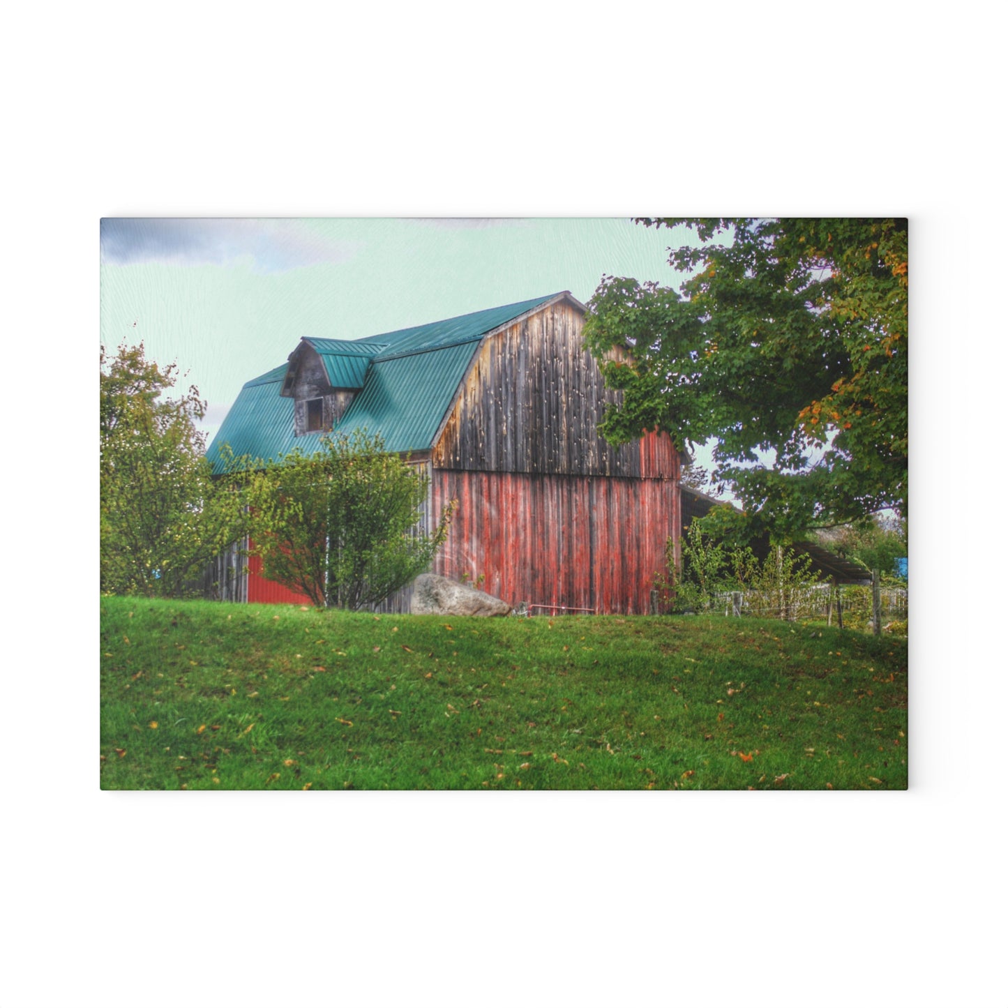 U R There Photography Frances Road Old Red I Rustic Farmhouse Tempered-Glass Cutting Board