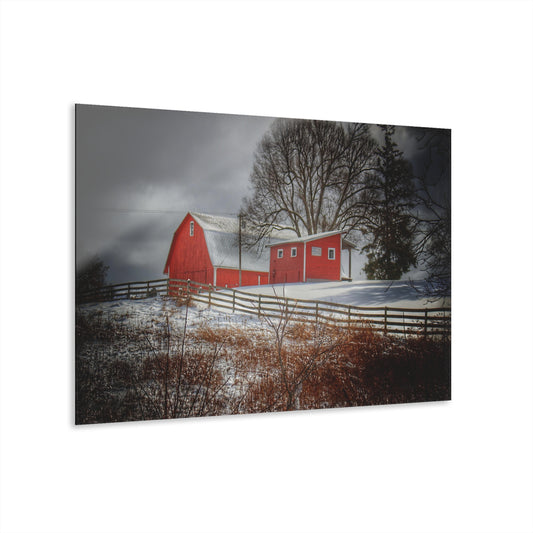 U R There Photography Catlin Red and Fence I Rustic Farmhouse Acrylic Wall Print