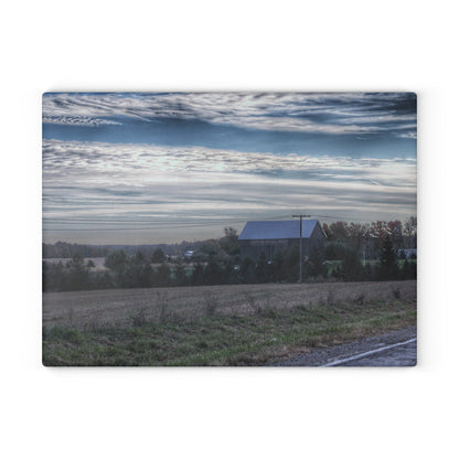 U R There Photography Burnside Road Grey Blues Rustic Farmhouse Tempered-Glass Cutting Board 8"x 11"