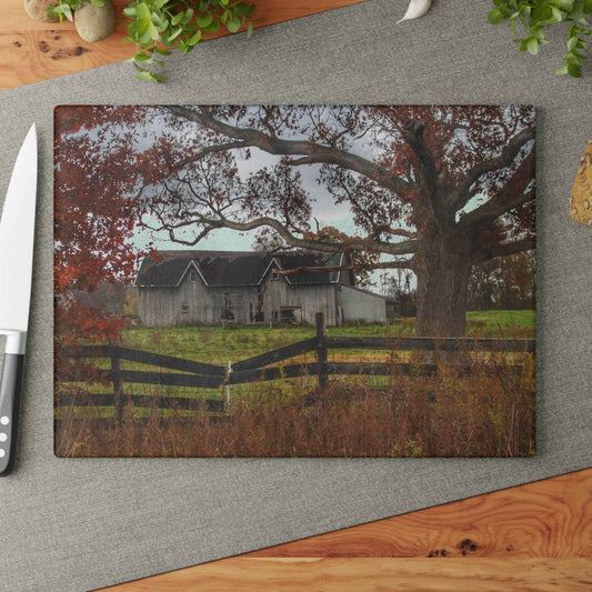U R There Photography Green Road Grey Beyond the Oak Rustic Farmhouse Tempered-Glass Cutting Board