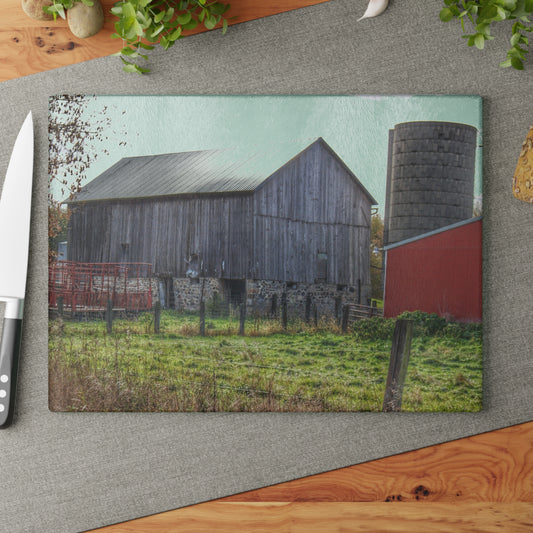 U R There Photography Slattery Road Fieldstone Grey Rustic Farmhouse Tempered-Glass Cutting Board