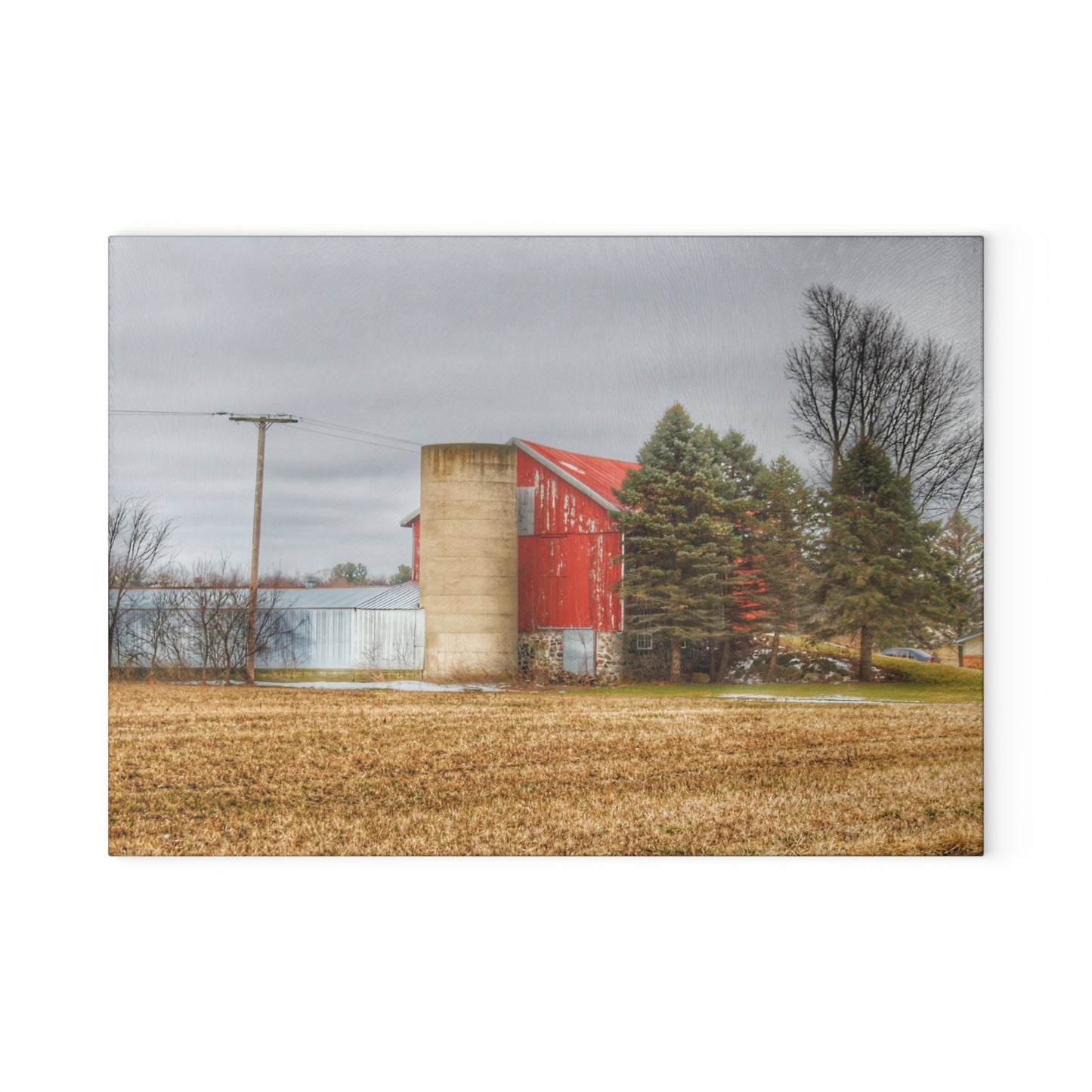U R There Photography Laur Road Red Among the Pines I Rustic Farmhouse Tempered-Glass Cutting Board