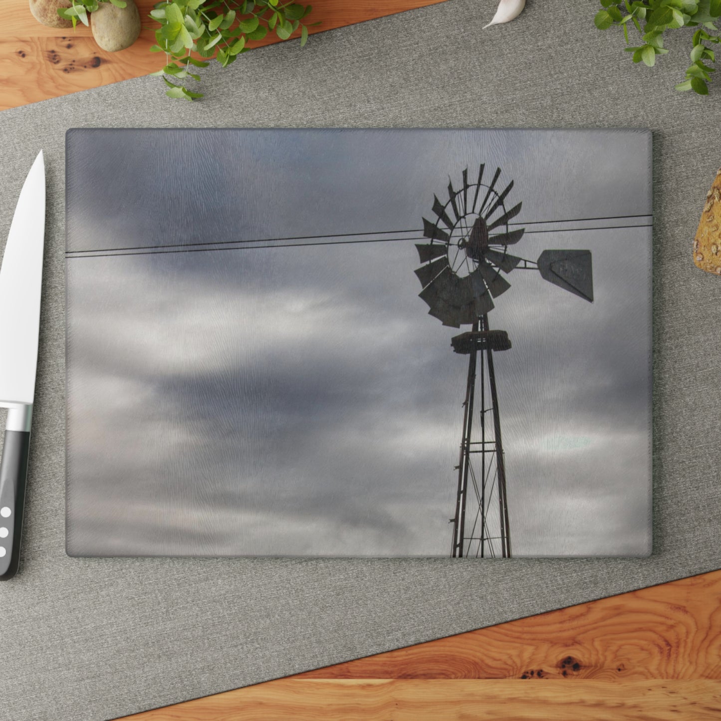 U R There Photography Valentine Road Windmill Rustic Farmhouse Tempered-Glass Cutting Board