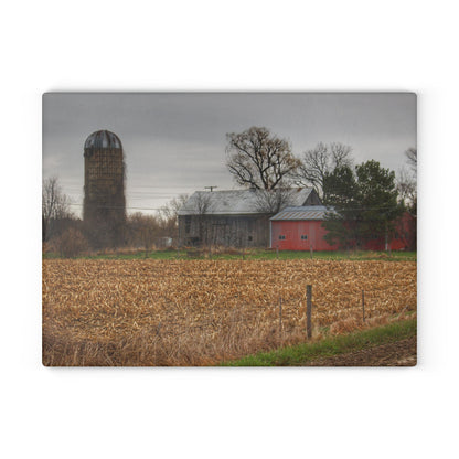 U R There Photography Dryden Road Gable Grey and Silo Rustic Farmhouse Tempered-Glass Cutting Board