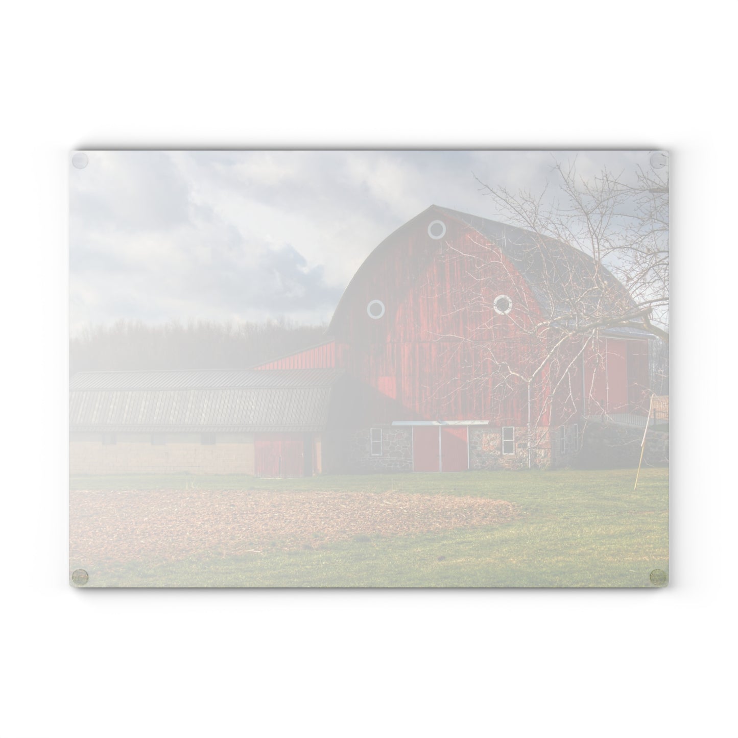 U R There Photography Clear Lake Road Fieldstone Red Rustic Farmhouse Tempered-Glass Cutting Board