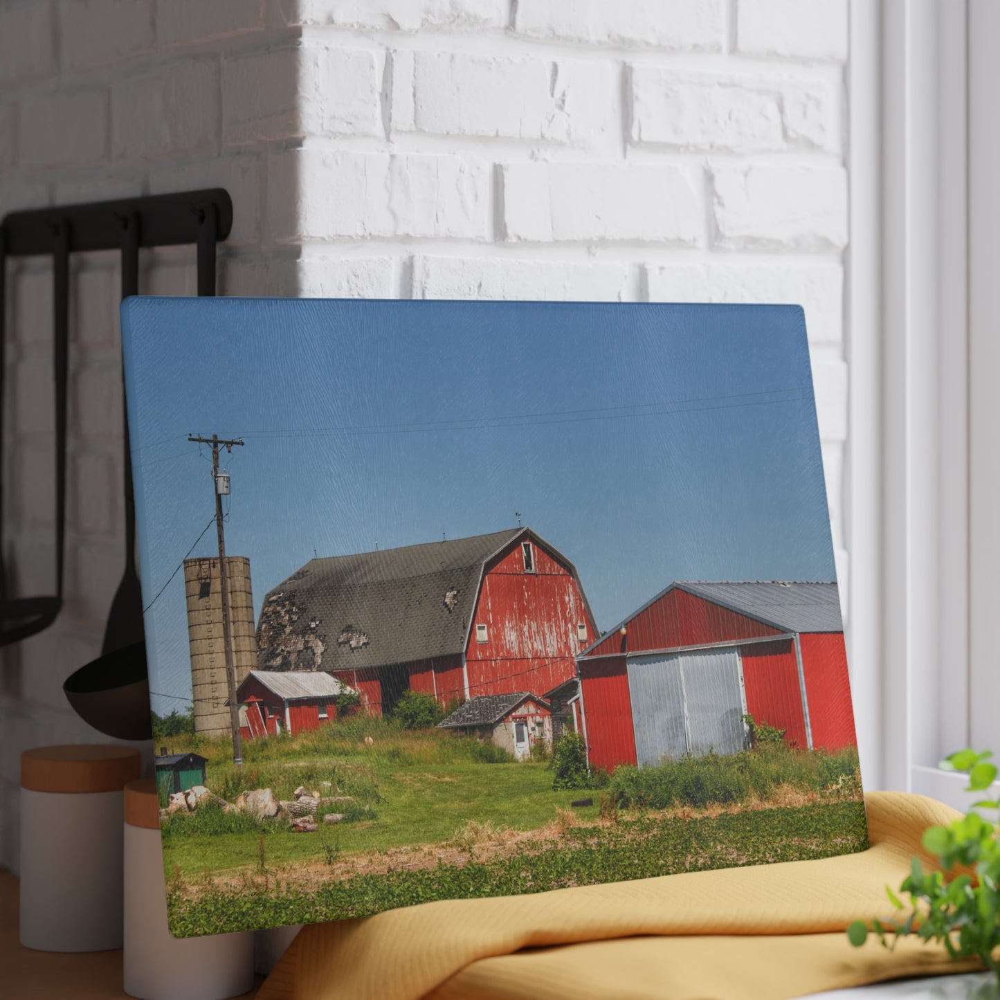 U R There Photography Greenwood Road Red I Rustic Farmhouse Tempered-Glass Cutting Board