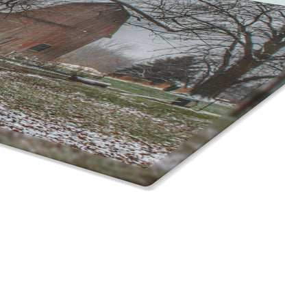 U R There Photography Bishop Road Winter Red Rustic Farmhouse Tempered-Glass Cutting Board