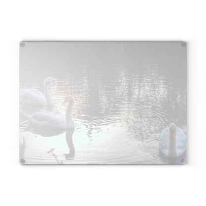 U R There Photography Swans of Duck Lake II Rustic Farmhouse Tempered-Glass Cutting Board