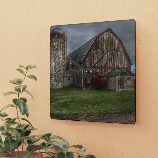 U R There Photography Roedel Road Red Rustic Farmhouse Acrylic Analog Wall Clock