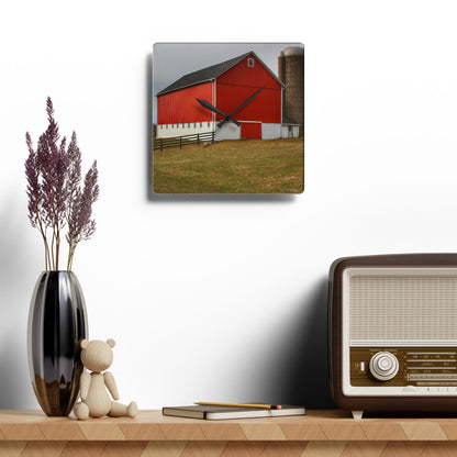 U R There Photography Brocker Road Red I Rustic Farmhouse Acrylic Analog Wall Clock