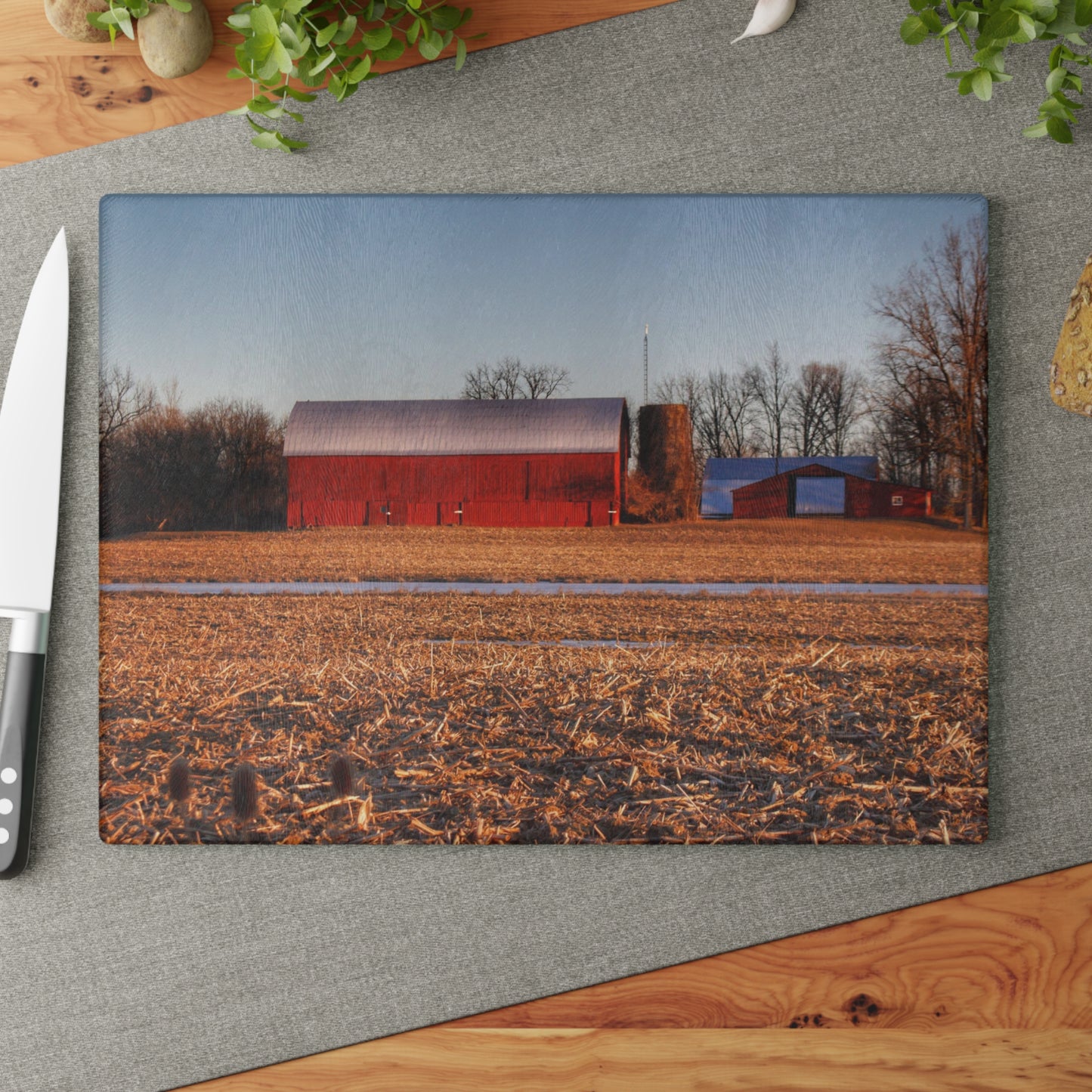 U R There Photography Early Spring on Catlin Road Rustic Farmhouse Tempered-Glass Cutting Board