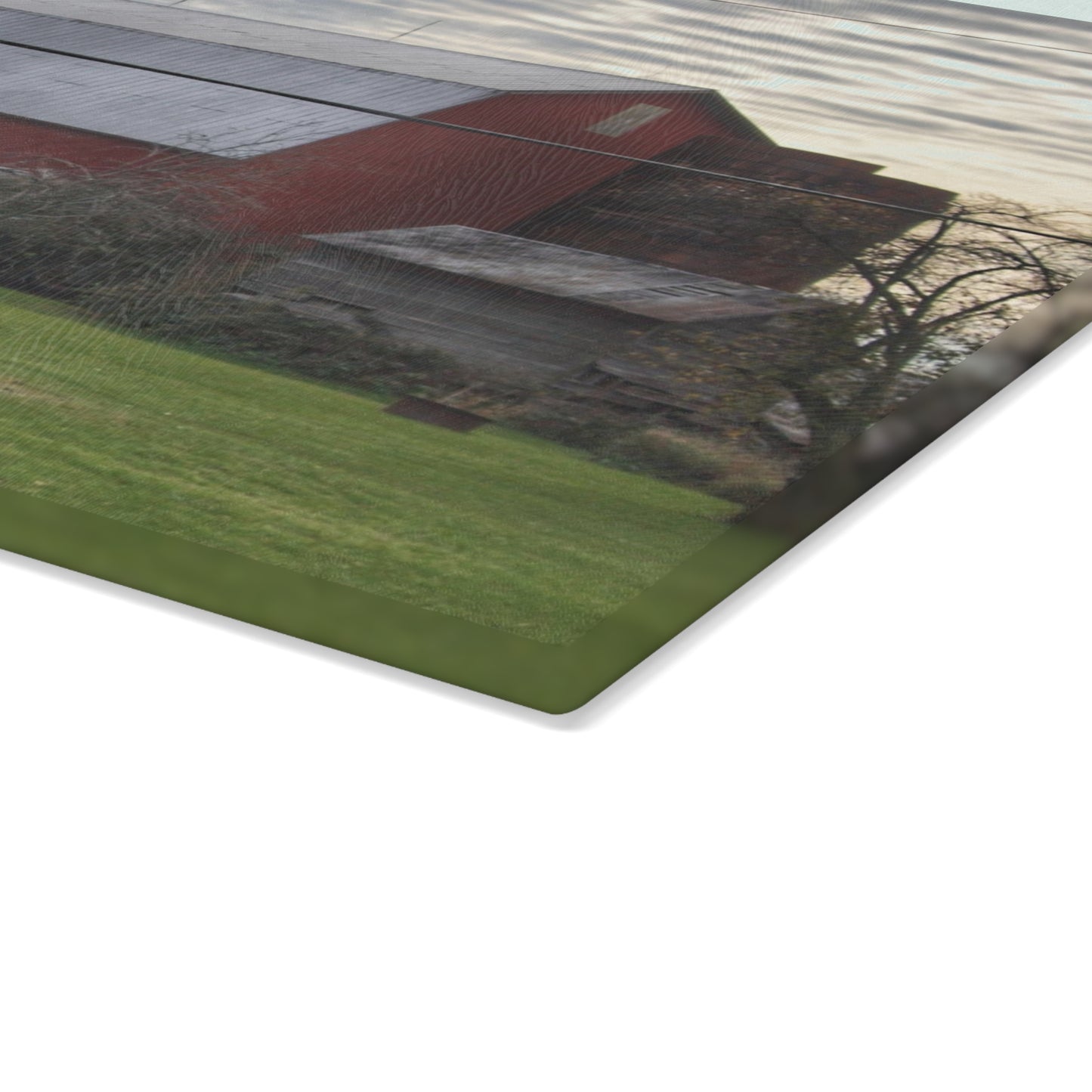 U R There Photography Dodge Road Red II Rustic Farmhouse Tempered-Glass Cutting Board