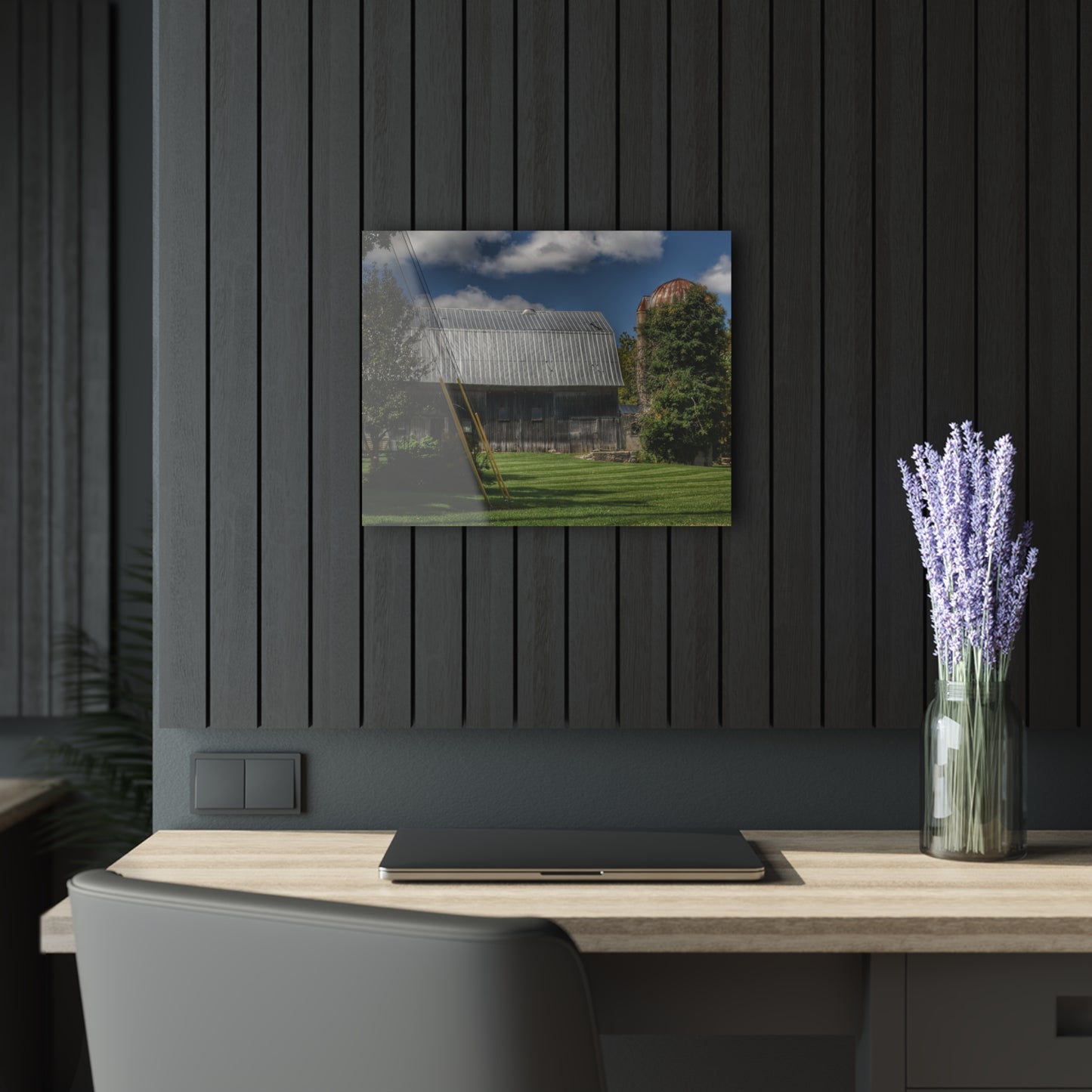 U R There Photography Ludwig Road Summer Grey and Silo Rustic Farmhouse Acrylic Wall Print