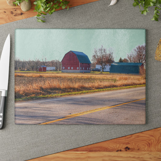 U R There Photography Baldwin Barn Brothers II Rustic Farmhouse Tempered-Glass Cutting Board