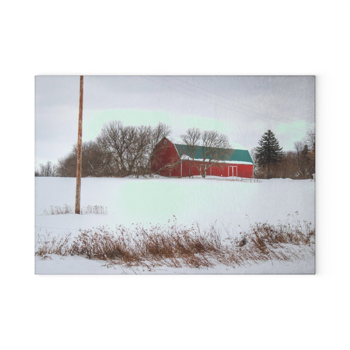 U R There Photography Five Lakes Hidden Red Rustic Farmhouse Tempered-Glass Cutting Board