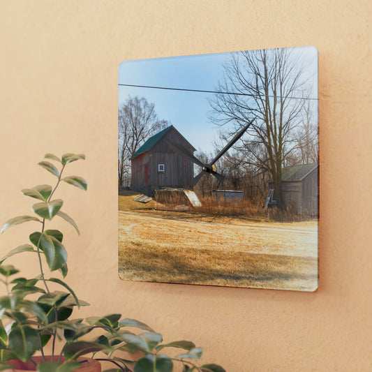 U R There Photography Klam Road Hillside Greys Rustic Farmhouse Acrylic Analog Wall Clock