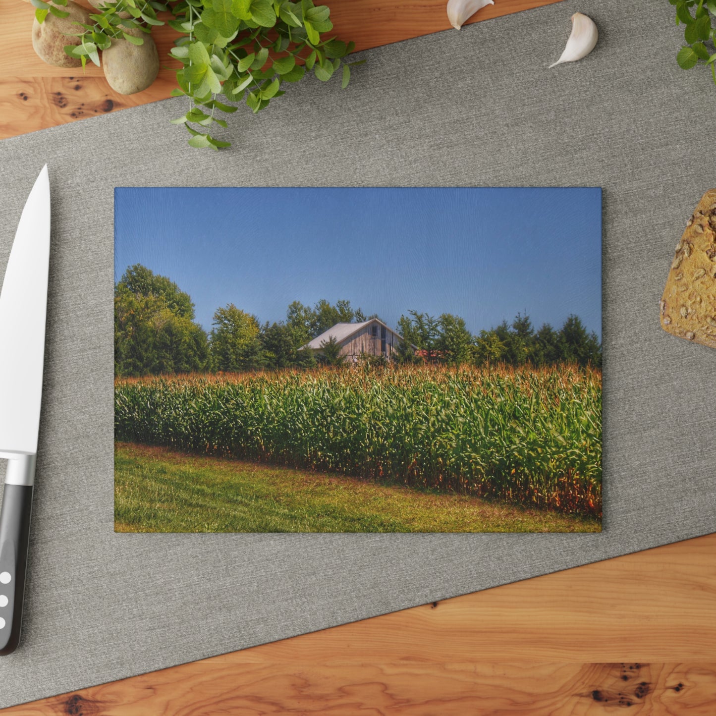 U R There Photography Beyond the Corn on Birch Run Road Rustic Farmhouse Tempered-Glass Cutting Board