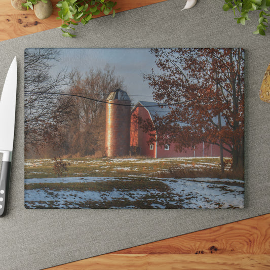 U R There Photography Vienna Road Red Rustic Farmhouse Tempered-Glass Cutting Board